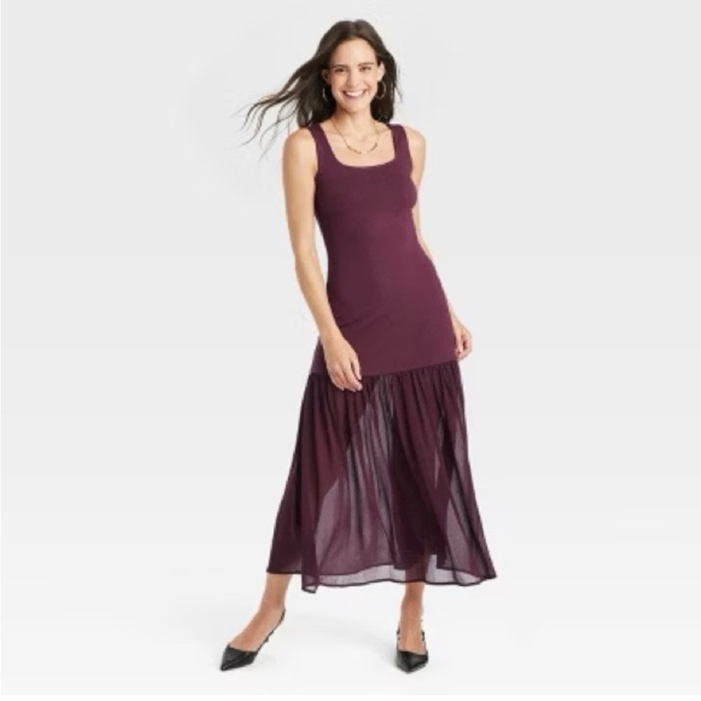 A new day drop tier midi dress in burgundy